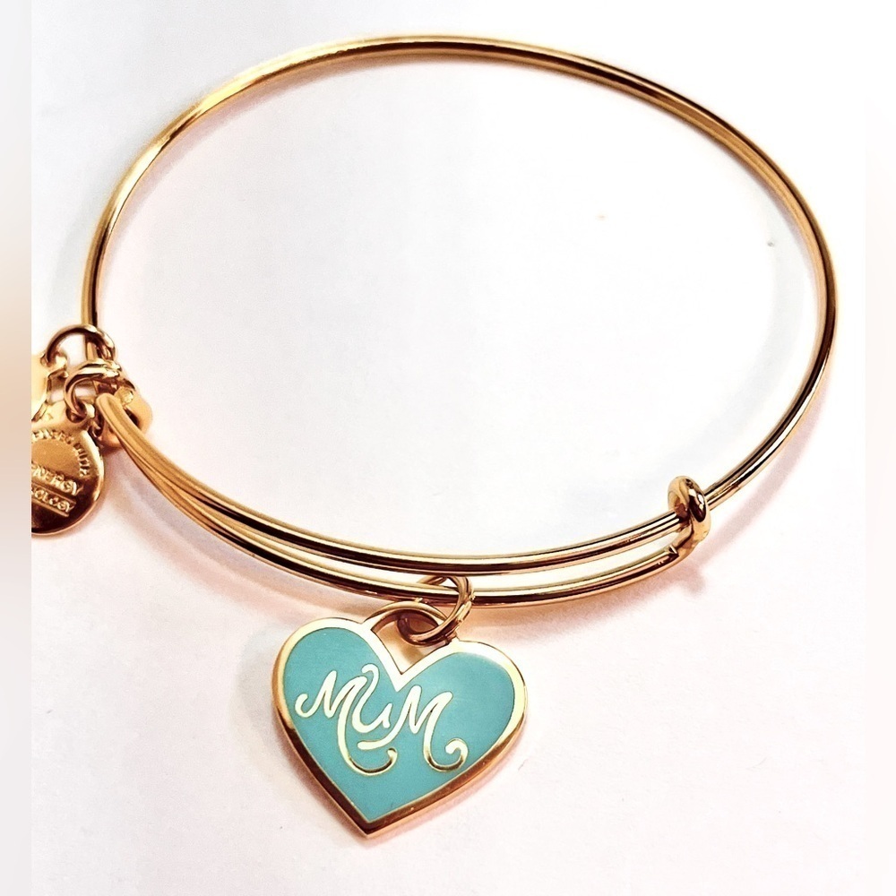 Alex and Ani “Mum” Expandable Charm Bracelet, Heart, Shiny Gold F…